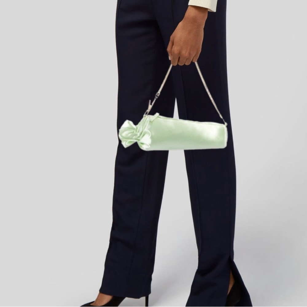 Edie Parker NWT Mint Green Satin Wristlet “blunt” style - Picture 4 of 4